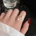 Faux Pearl Layered Alloy Open Ring Gold - One Size