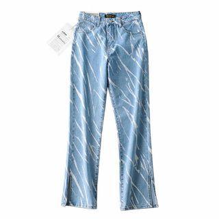 Print Slit Straight Leg Jeans