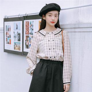 Plaid Buttoned Blouse