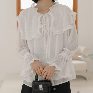 Lettuce Edge Sailor Collar Long-sleeve Blouse