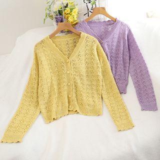 Perforated V-neck Long-sleeve Cardigan