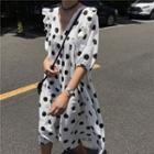 Dotted Elbow-sleeve Midi Dress As Shown In Figure - One Size