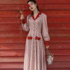 Heart Print A-line Midi Dress