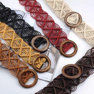 Faux Woven Wooden Buckled Belt