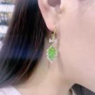 Rhinestone Leaf Drop Earring 1 Pair - Green - One Size