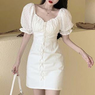 Puff-sleeve Square-neck A-line Dress As Shown In Figure - One Size