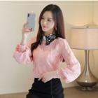 Fleece Lined Lace Collared Puff-sleeve Blouse
