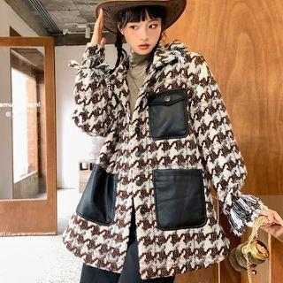 Faux Leather Pocket Pattern Tassel Woolen Jacket