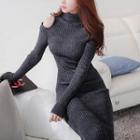 Turtleneck Cold-shoulder Midi Sweater Dress