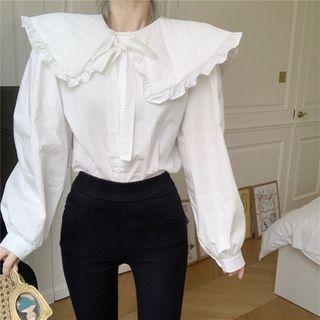 Plain Peter Pan Collar Blouse Blouse - White - One Size