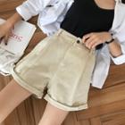 Plain Roll-up Loose-fit Shorts