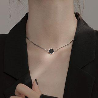 Disc Pendant Sterling Silver Necklace Black Disc - Silver - One Size