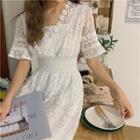 Short-sleeve Pattern Lace Dress As Shown In Figure - One Size