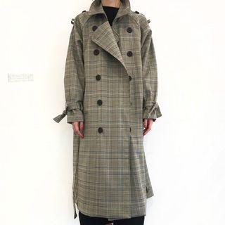 Plaid Trench Coat With Belt Khaki - One Size