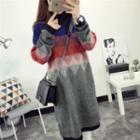 Long-sleeve Diamond Pattern Shift Knit Dress