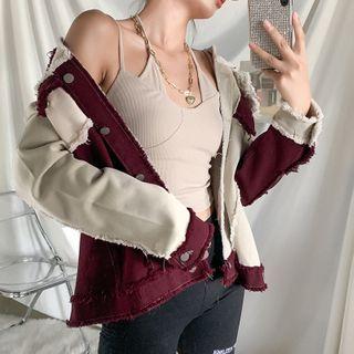 Distressed Color Block Denim Jacket