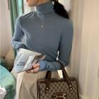 Plain High-neck Long-sleeve T-shirt