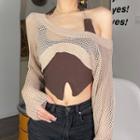 Halter Neck Crop Camisole Top / Long-sleeve Crop Fishnet Top