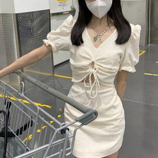 Drawstring Cut-out Cropped Top + Mini Skirt
