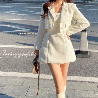 Set: Spaghetti Strap Mini A-line Dress + Cropped Blazer