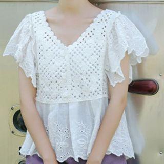Short-sleeve Pointelle Knit Blouse