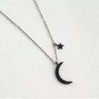 Moon & Star Pendant Asymmetrical Necklace Silver - One Size