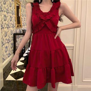 Ruffle V-neck Slim-fit Sleeveless Dress