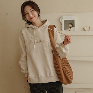 Letter-embroidered Slit-hem Hoodie