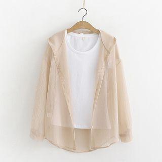 Sheer Buttoned Hooded Jacket