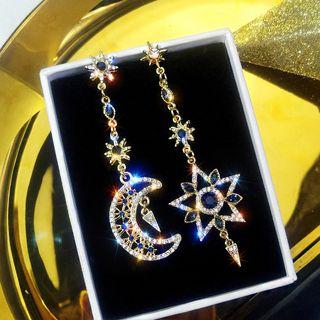 Non-matching Rhinestone Moon & Star Dangle Earring As Shown In Figure - One Size