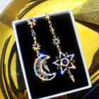 Non-matching Rhinestone Moon & Star Dangle Earring As Shown In Figure - One Size