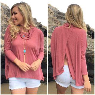 Slit Back Cowl Neck Long-sleeve T-shirt