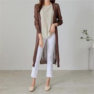 Open-front Long Linen Cardigan