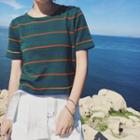 Short-sleeve Striped Knit T-shirt