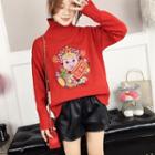 Pig Applique Turtleneck Sweater Red - One Size