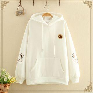 Fleece-lined Bear Printed Plain Hoodie