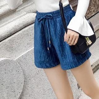 Shirred Velvet Wide Leg Shorts