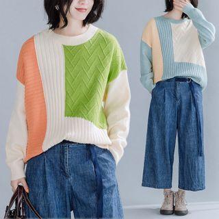 Color Block Sweater Light Green - One Size