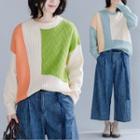 Color Block Sweater Light Green - One Size