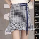 Plaid Ruffle-hem Mini Skirt