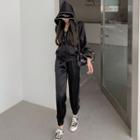 Contrasted Hooded Zipper Top / Jogger Pants