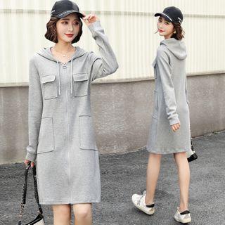 Hooded Zip Detail Long-sleeve T-shirt Dress
