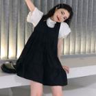 Short-sleeve Plain Blouse / Tiered A-line Overall Dress