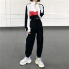 Cropped Stand Collar Color Block Pullover / Cropped Contrast-trim Sweatpants