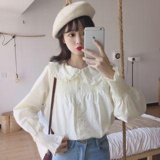 Ruffled Collared Shirt As Shown In Figure - One Size