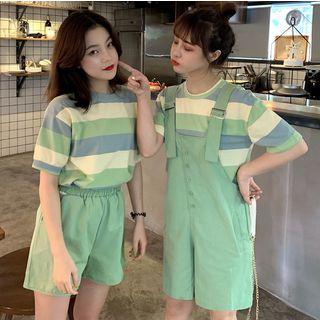 Elbow-sleeve Striped T-shirt / Jumper Shorts / Shorts