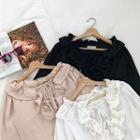 Plain Lace-up Ruffled-trim Flare-sleeve Blouse