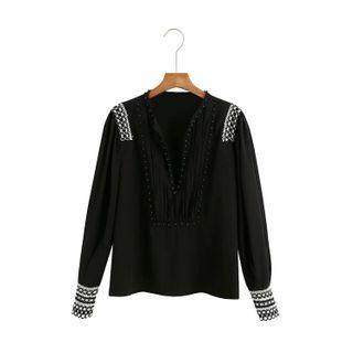 Embroidered Trim Studded Blouse