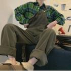 Plaid Shirt / Wide Leg Dungaree Pants