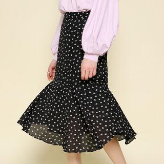 Patterned Ruffle-hem Long Skirt